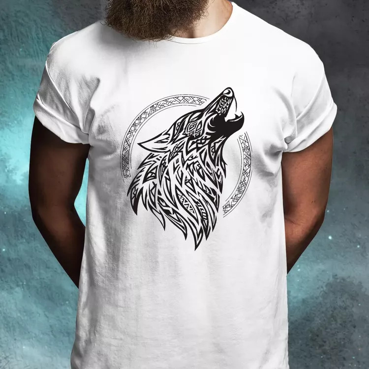 Rúna Fenrir fekete férfi póló