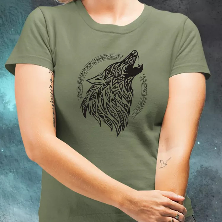 Rúna Fenrir fekete női póló