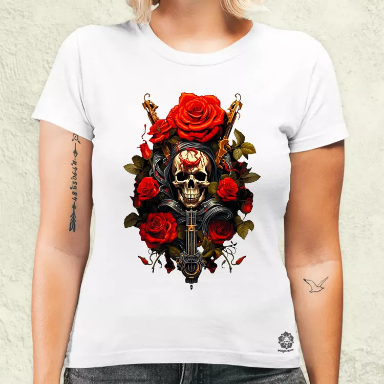 Koponya és rózsák v1 női póló