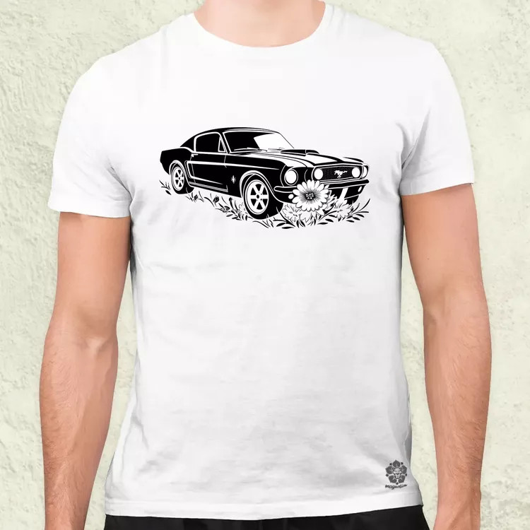 Mustang és virágok rajz v1 férfi póló