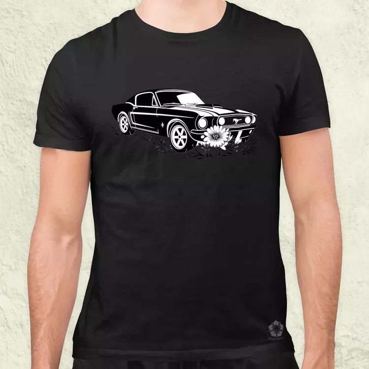 Mustang és virágok rajz v1 férfi póló