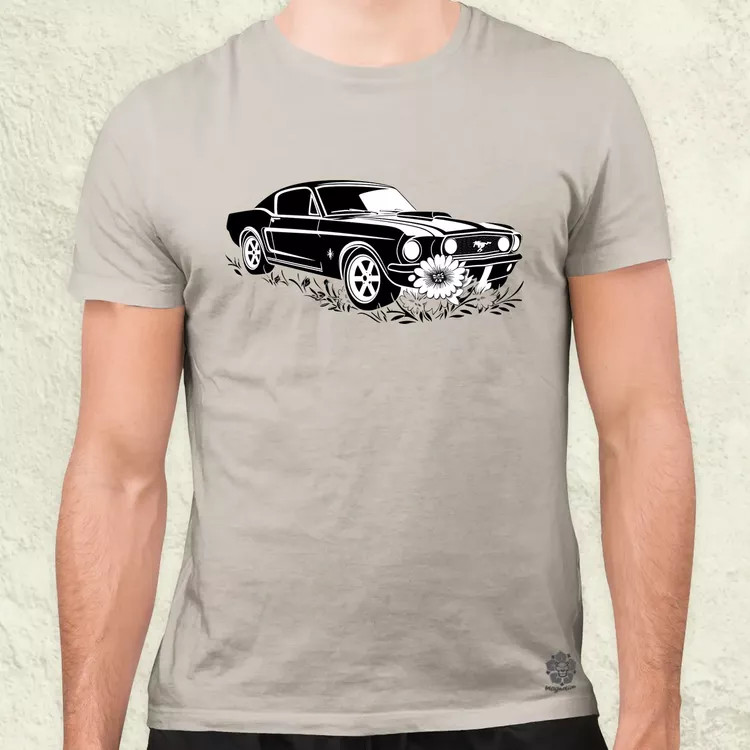 Mustang és virágok rajz v1 férfi póló