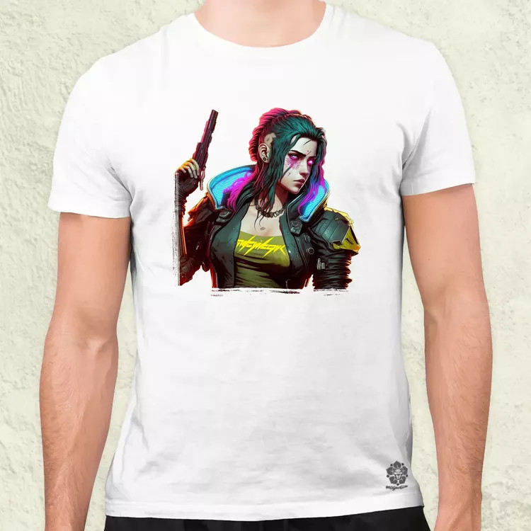 Cyberpunk nő fanart férfi póló