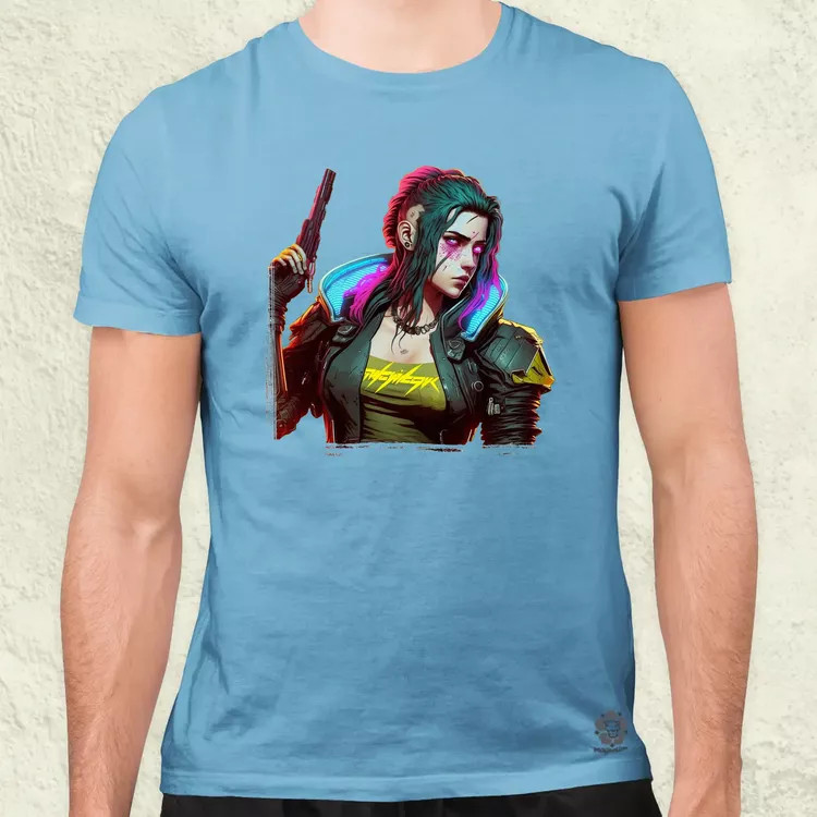 Cyberpunk nő fanart férfi póló