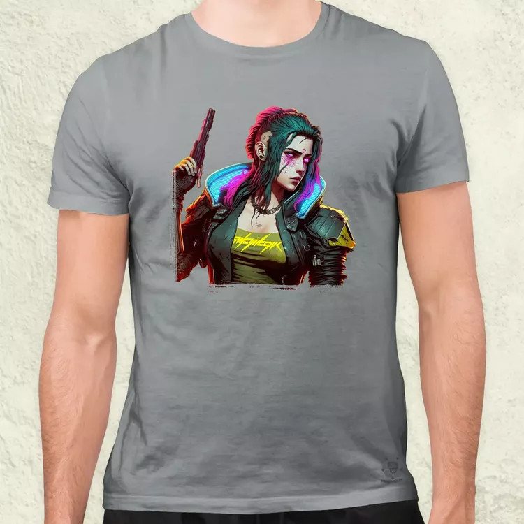 Cyberpunk nő fanart férfi póló