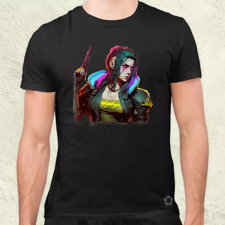 Cyberpunk nő fanart férfi póló