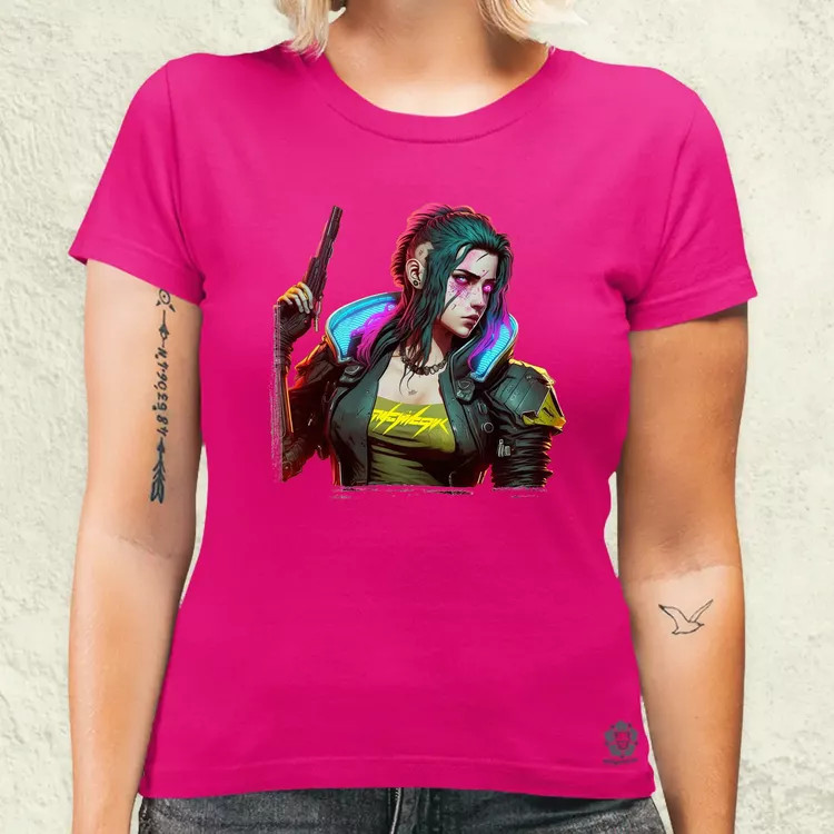Cyberpunk nő fanart női póló