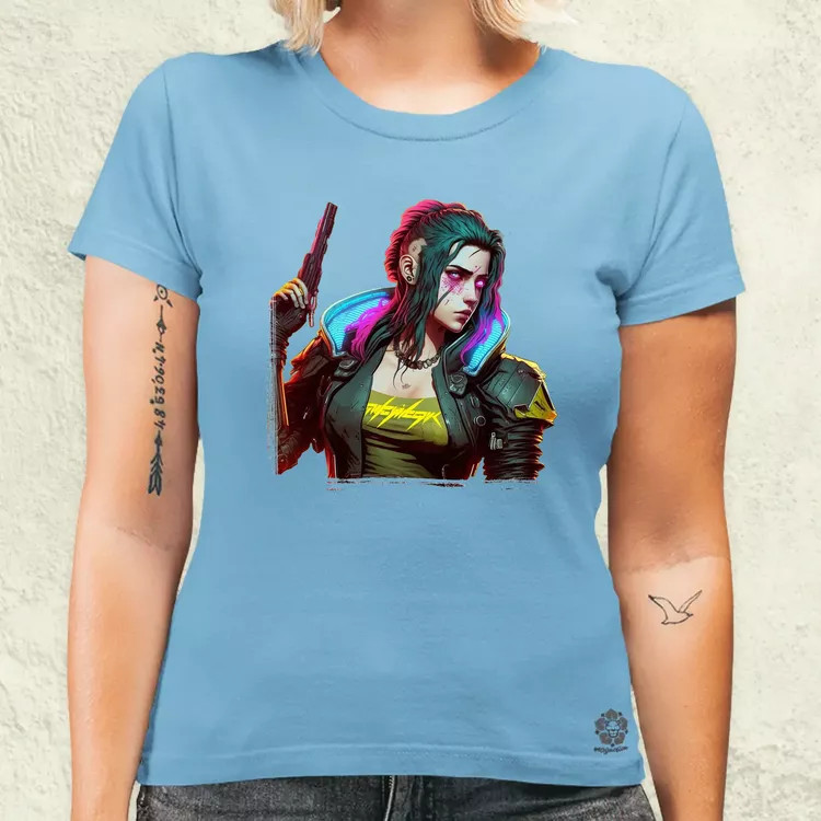 Cyberpunk nő fanart női póló