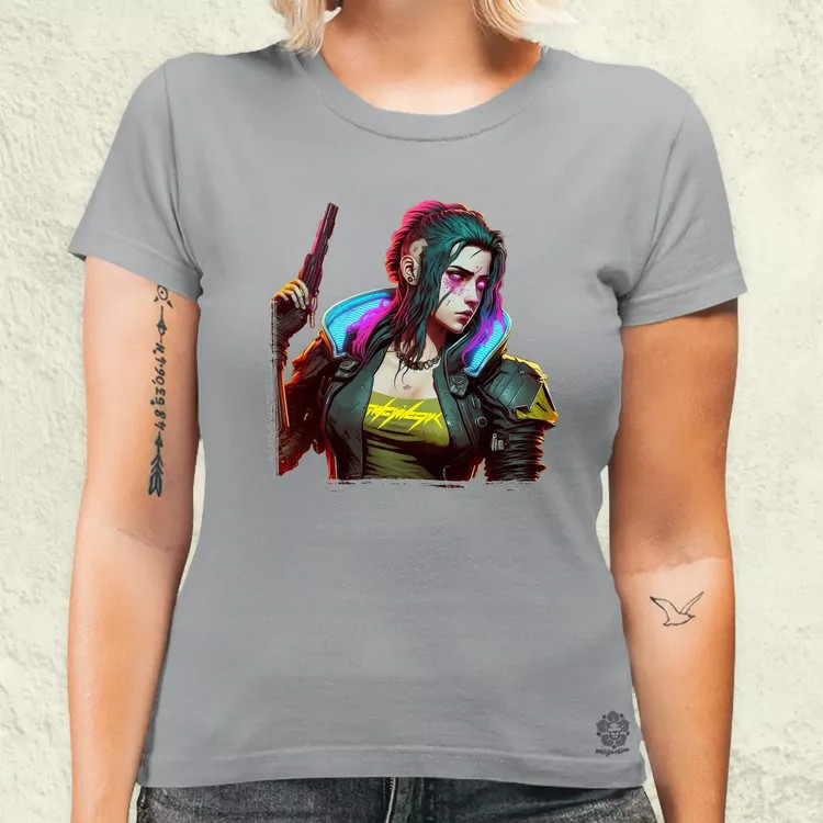 Cyberpunk nő fanart női póló