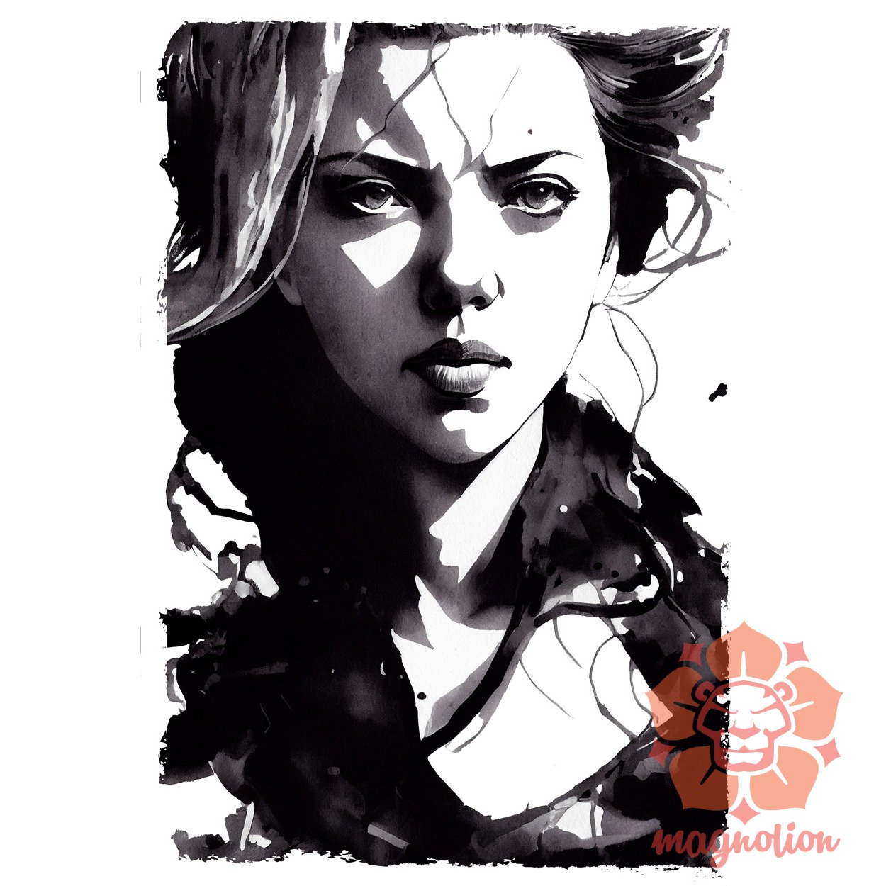 Fekete-fehér Scarlett Johansson rajz
