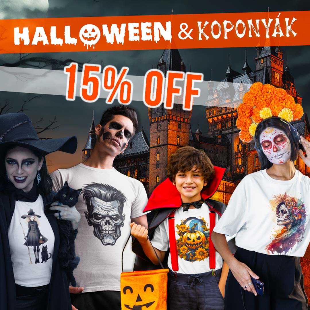 Halloween és koponyák egyedi pólók 15% OFF