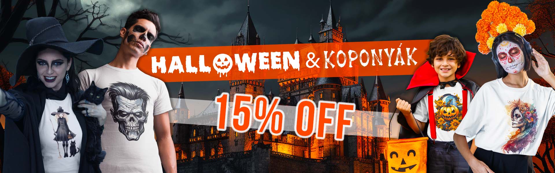 Halloween és koponyák egyedi pólók 15% OFF!